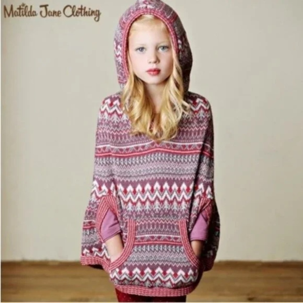 MATILDA JANE •  Girls Braylon Fair Isle Angora Mix Sherpa Hooded Poncho‎